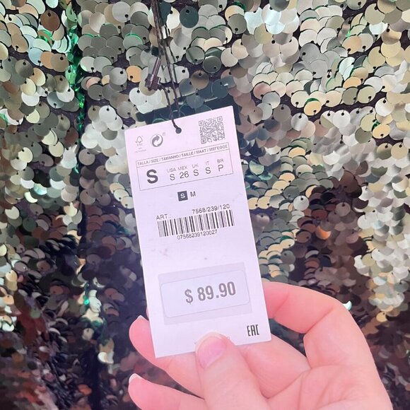 NEW Zara Women's Wide Leg Green Ombre Sequin Pants- Size‎ S - Picture 2 of 8